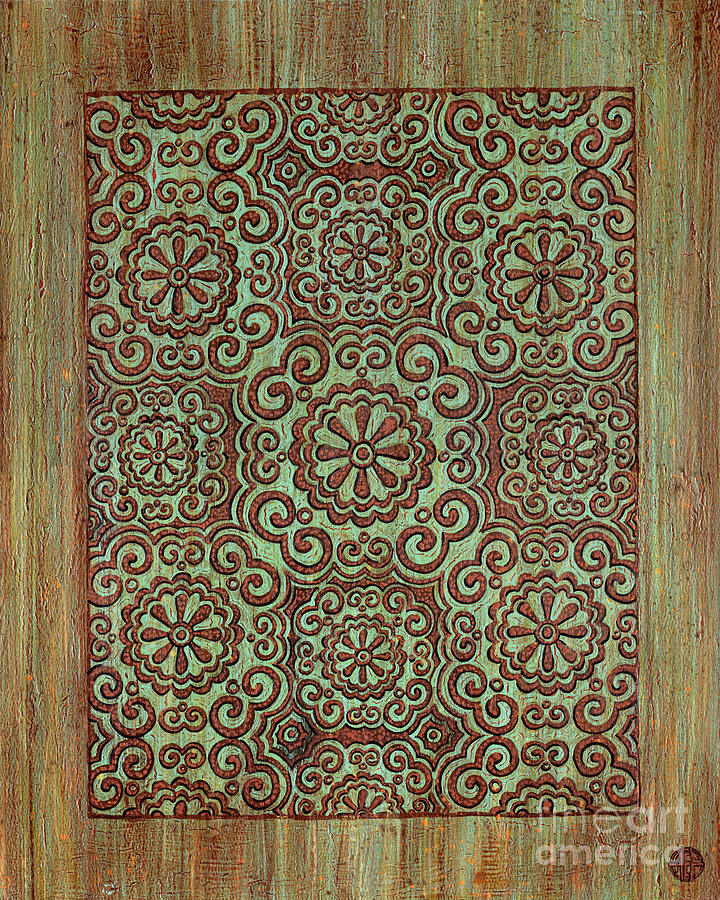 Weathered Carved Wooden Panel. Malachite Painting by Amy E Fraser