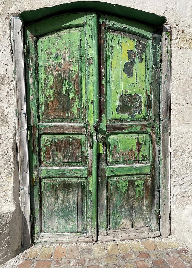 Weathered Green Door in Matera Photograph by Barbie Corbett-Newmin