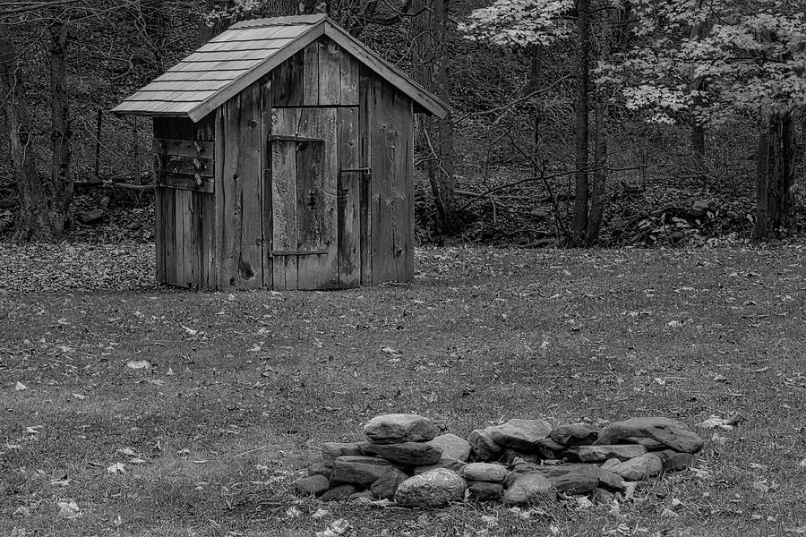 Weathered Outhouse BW Photograph by Susan Candelario