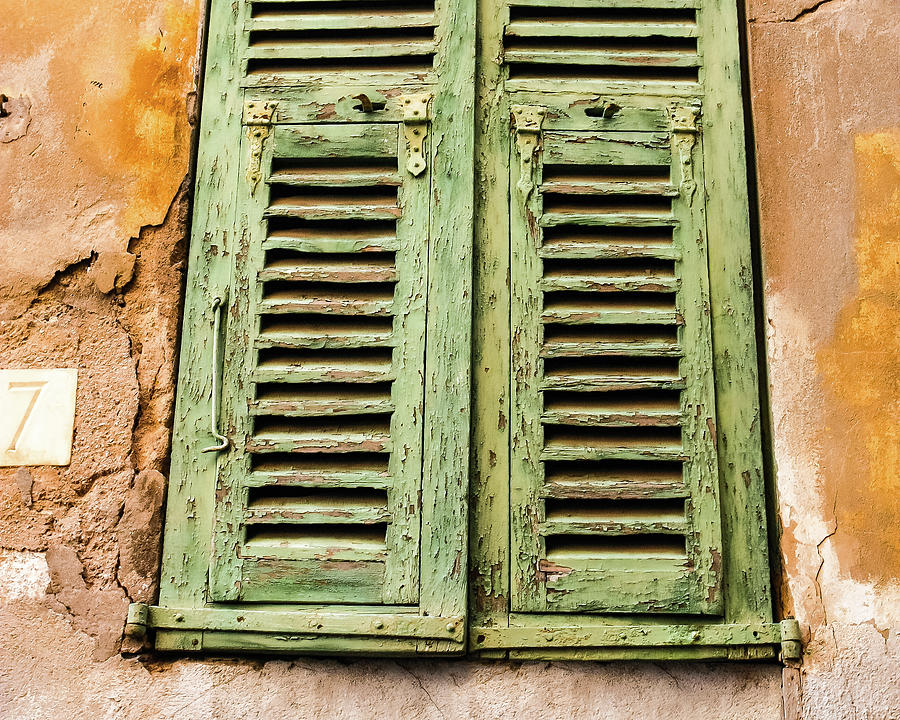 Weathered shutters in Villefranche, France Photograph by David Morehead