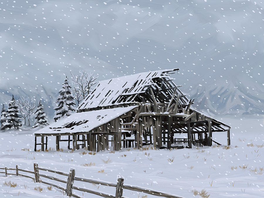 Weathering the Winter - Farmhouse Winter Landscape Digital Art by Shawn Conn