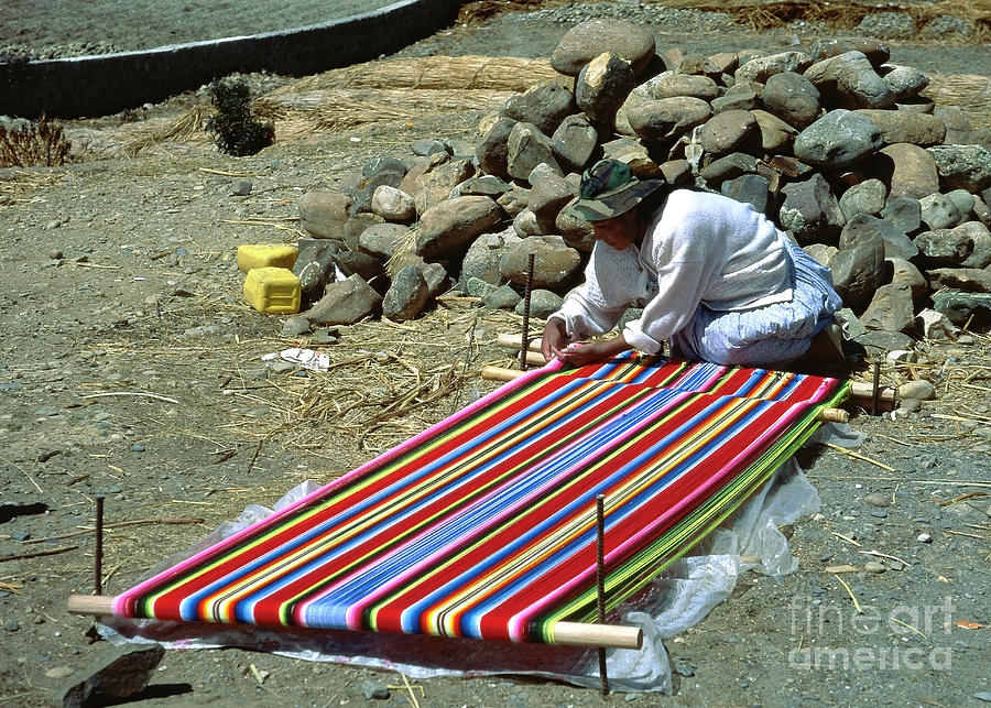 Fabric Photograph - weaver in Bolivia by Rudi Prott