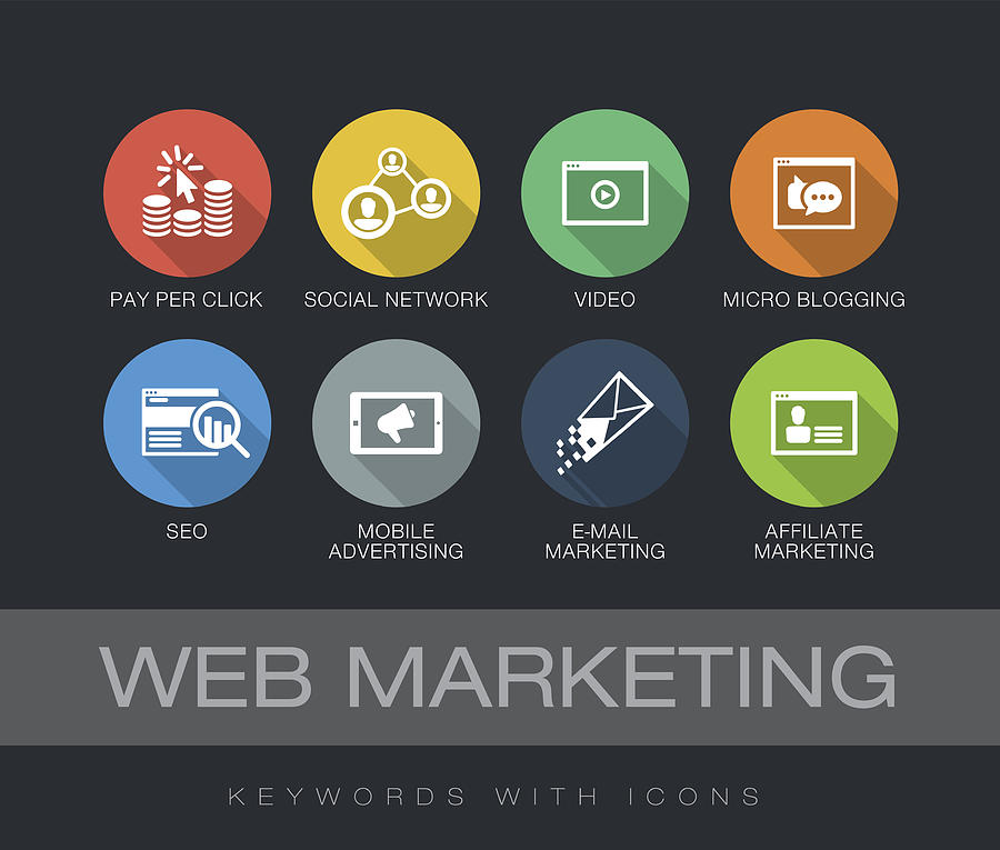 Web Marketing keywords with icons Drawing by Enisaksoy