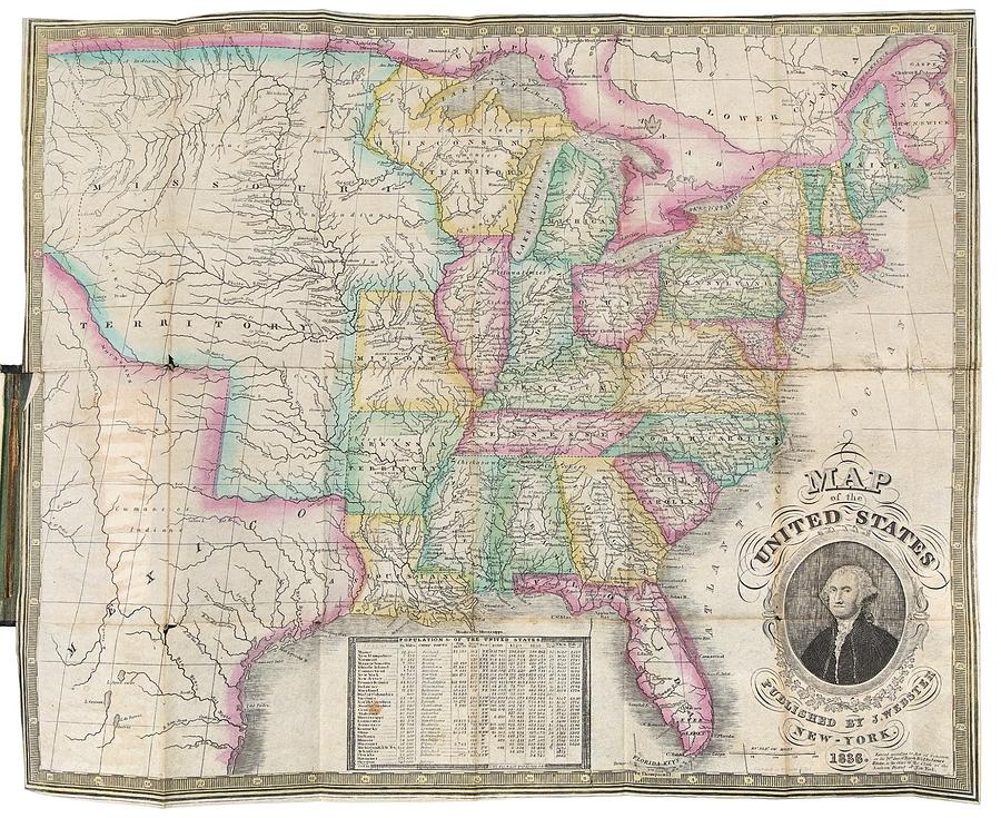 Webster, James W. Map Of The United States. New York Webster, 1836 Painting by MotionAge Designs