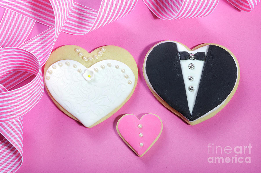 Cake Photograph - Wedding cookies in bridal party design. by Milleflore Images