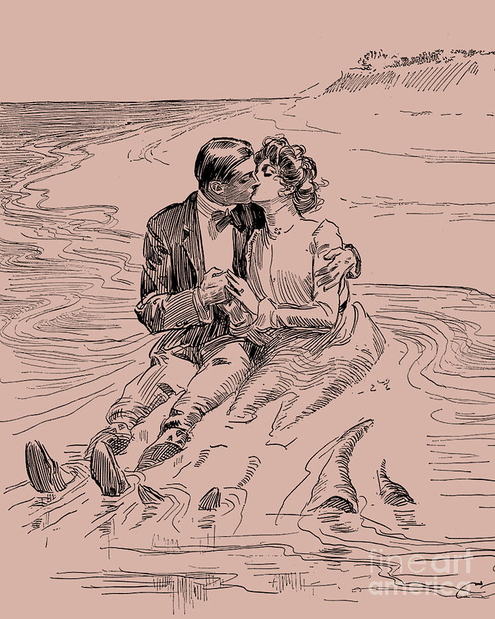 Vintage Drawing - Wedding Kiss by Madame Memento