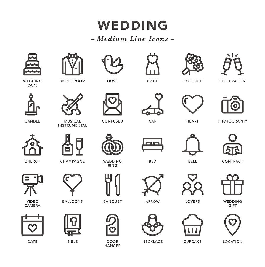 Wedding - Medium Line Icons Drawing by TongSur