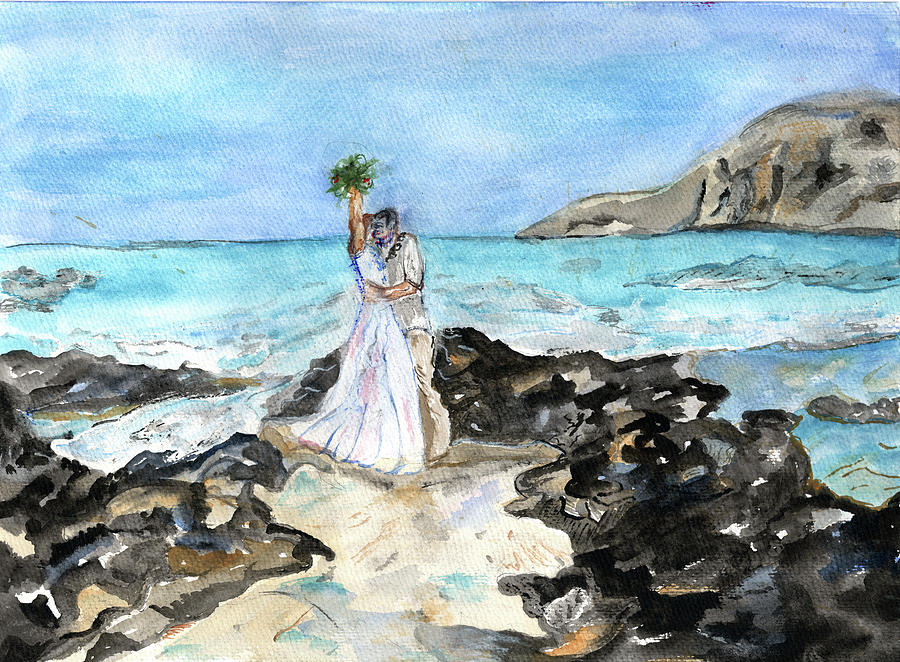 Wedding on the beach in Hawaii Painting by Genevieve Holland