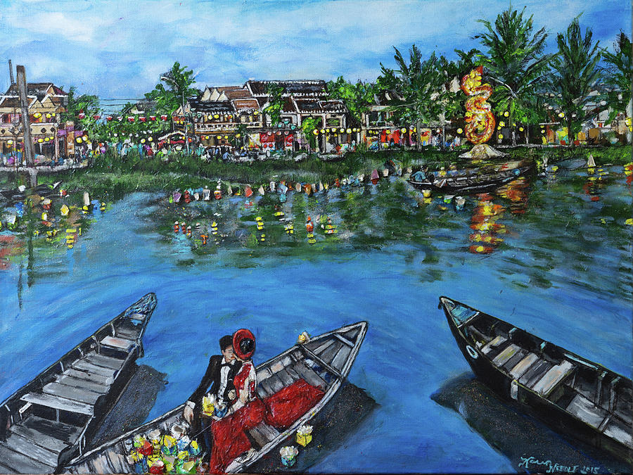 Wedding on the Water  in Vietnam Painting by Karen Needle