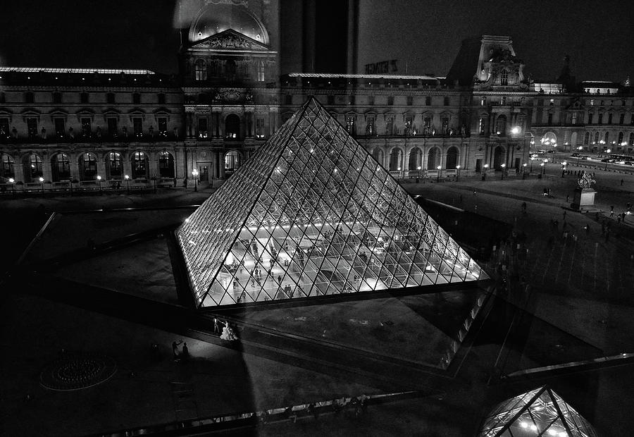 Wedding Photos in the Louvre Museum Courtyard Paris France Black and White Photograph by Shawn OBrien
