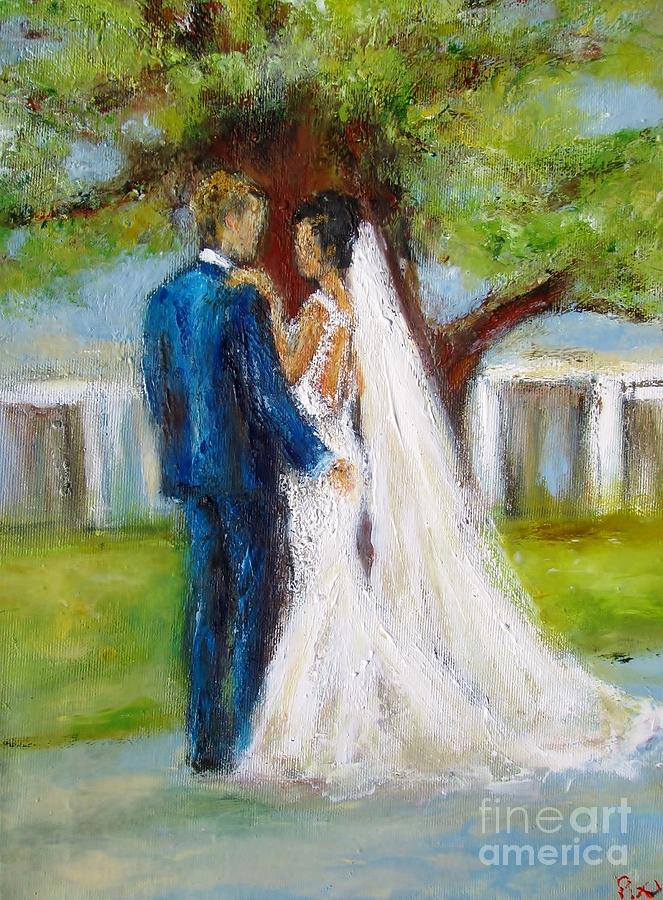 Unique bespoke wedding paintings gifts  gifts wedding portraits from your photos  Painting by Mary Cahalan Lee - aka PIXI