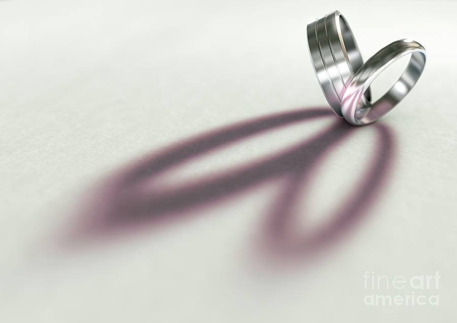 Wedding Rings Heart Shadow Digital Art