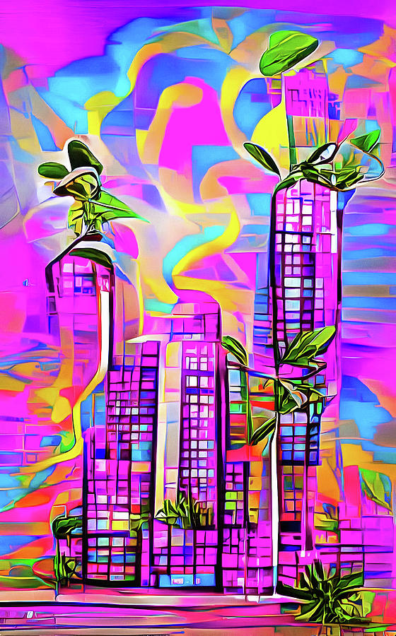 Weed City 02 Psychedelic Colors Digital Art by Matthias Hauser