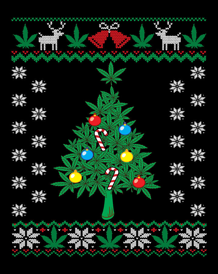 Weed Leaf Christmas Tree Cannabis Marijuana Ugly Christmas Digital Art