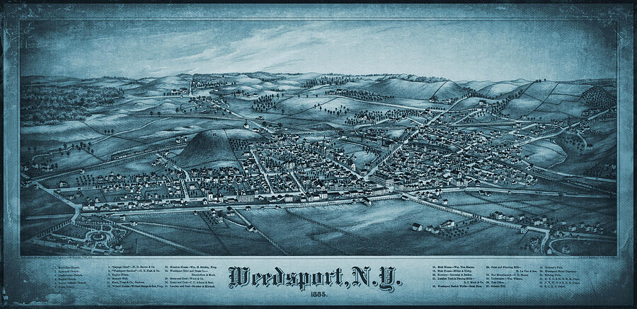 Weedsport New York Vintage Map Birds Eye View 1885 Blue Photograph by ...