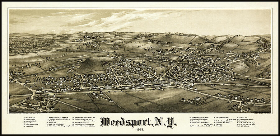 Weedsport New York Vintage Map Birds Eye View 1885 Photograph by Carol ...