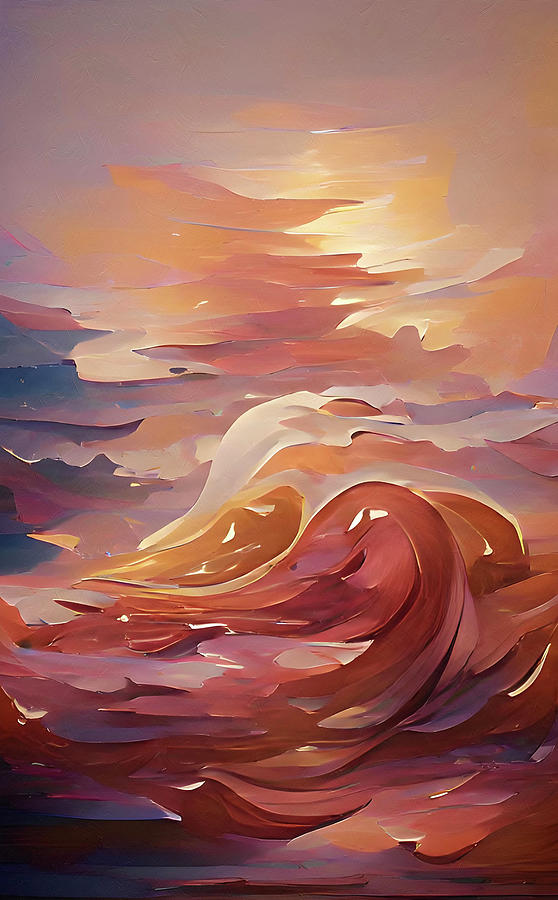 Orange Abstract Mixed Media - Weekend Summer Ocean Waves Abstract by Georgiana Romanovna