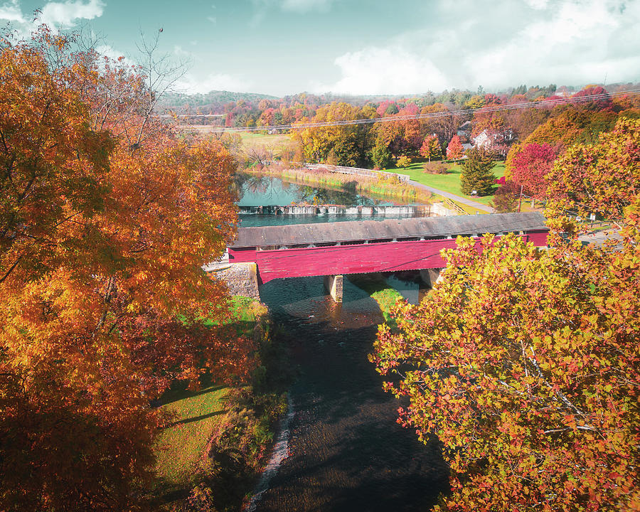 Wehrs Covered Bridge Autumn Trees Photograph by Jason Fink