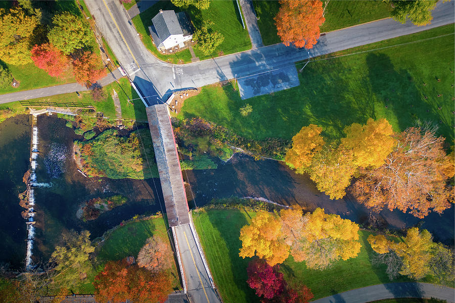 Wehrs Covered Bridge Looking Down at Autumn Photograph by Jason Fink
