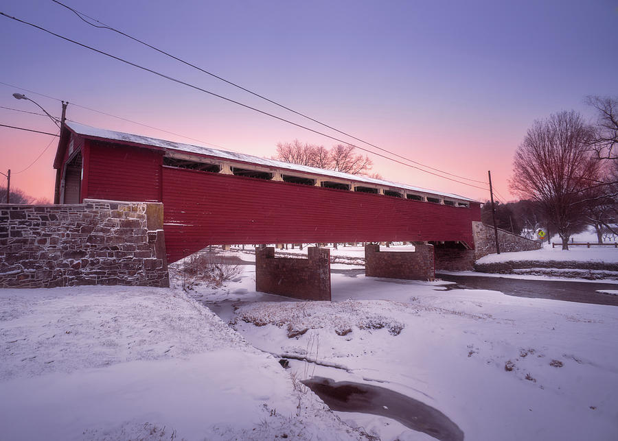 Wehrs Covered Bridge Winter Sunrise Photograph by Jason Fink