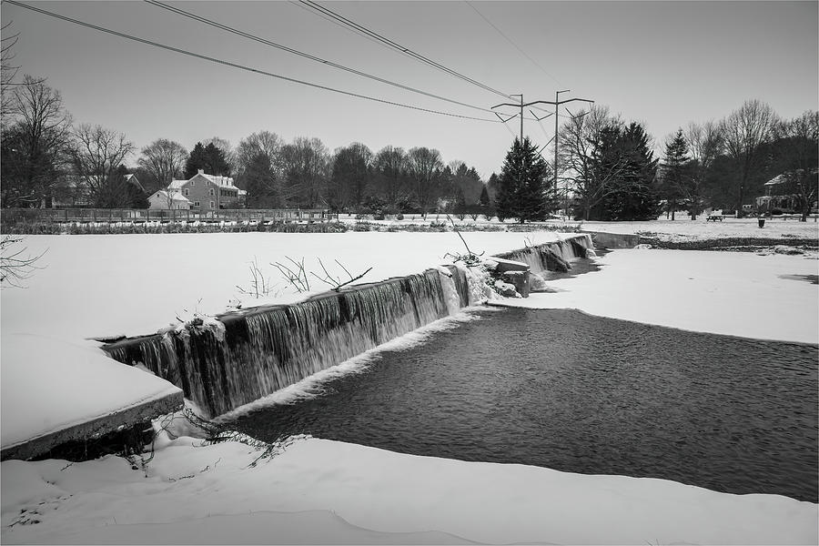 Wehrs Dam Winter Scene Black and White 2022 Photograph by Jason Fink