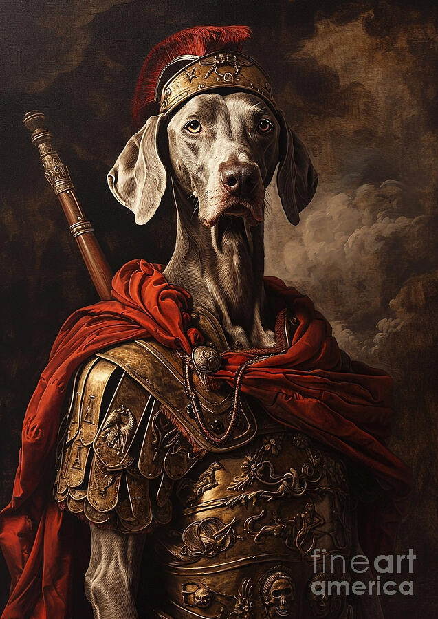 Weimaraner - in the garb of a Roman noble hunter Painting by Adrien Efren