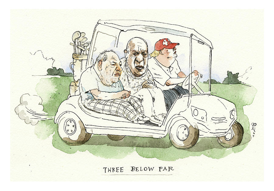 Weinstein, Cosby, and Trump Play a Round Painting by Barry Blitt