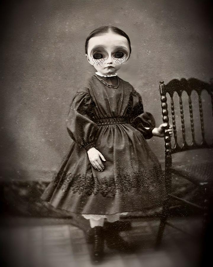 Weird Black Eyed Girl Creepy Photo Art Ghost Child Victorian Vintage ...