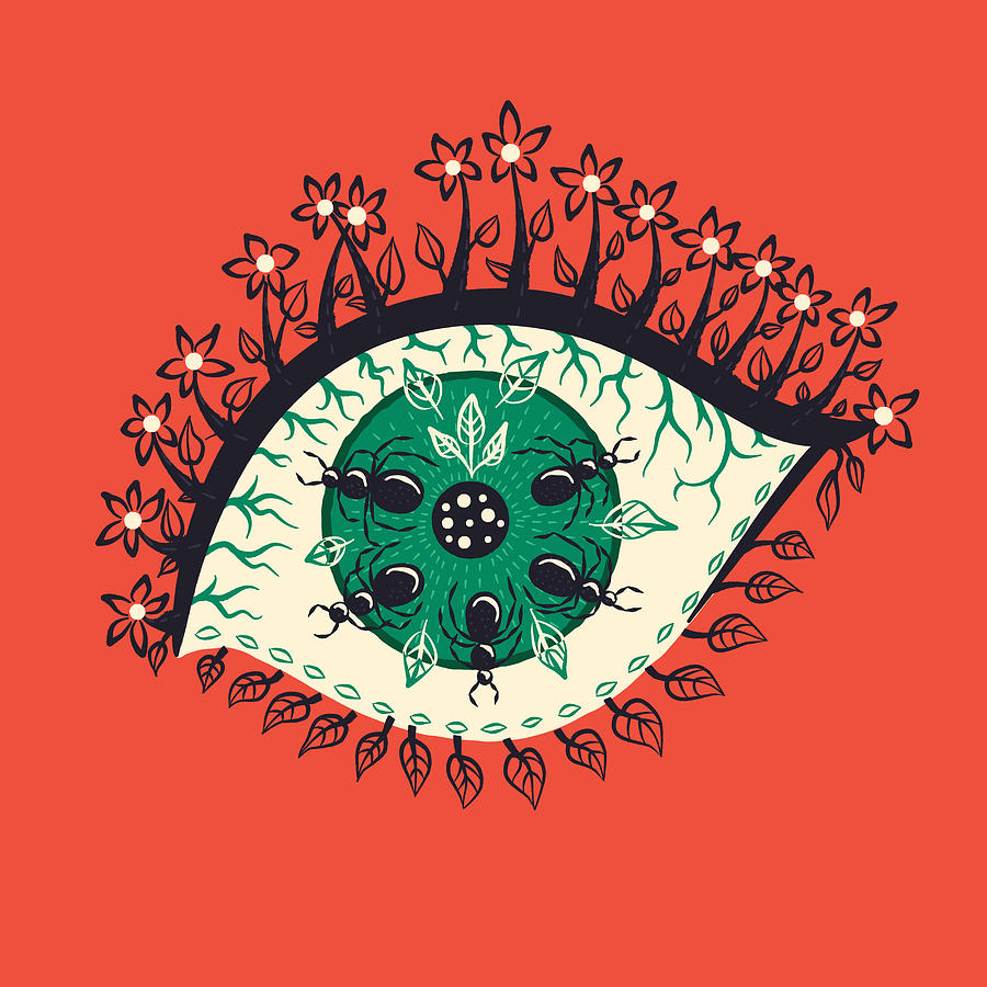 Weird Eye With Leaves And Bugs Digital Art by Boriana Giormova