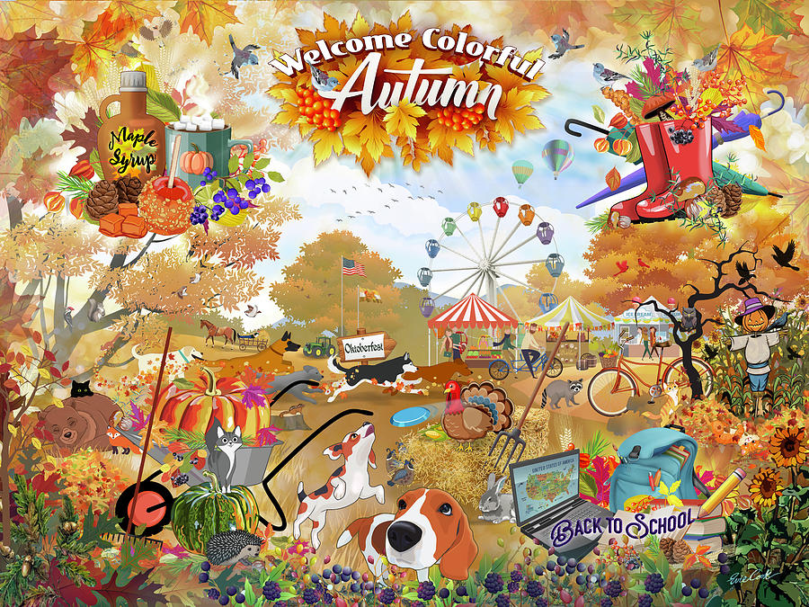 Welcome Colorful Autumn Digital Art by Evie Cook