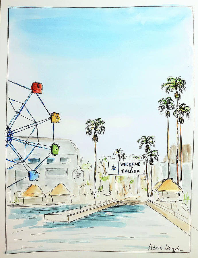 Welcome To Balboa, Newport Beach Painting by Maria Langgle