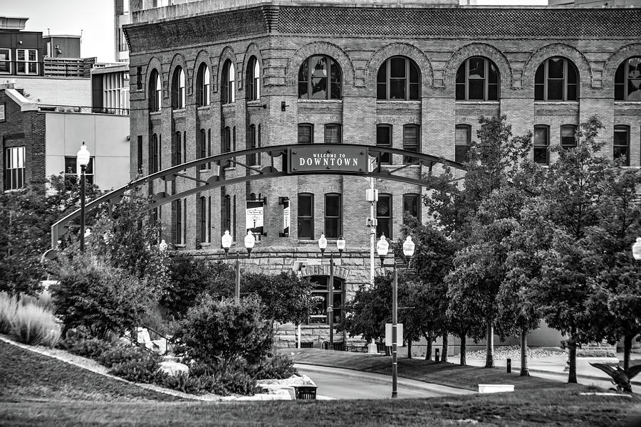 Welcome To Downtown Sioux Falls South Dakota - Black and White Photograph by Gregory Ballos