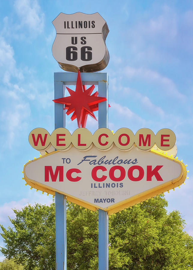 Welcome to Fabulous McCook Sign - Illinois Route 66 Photograph by Susan Rissi Tregoning