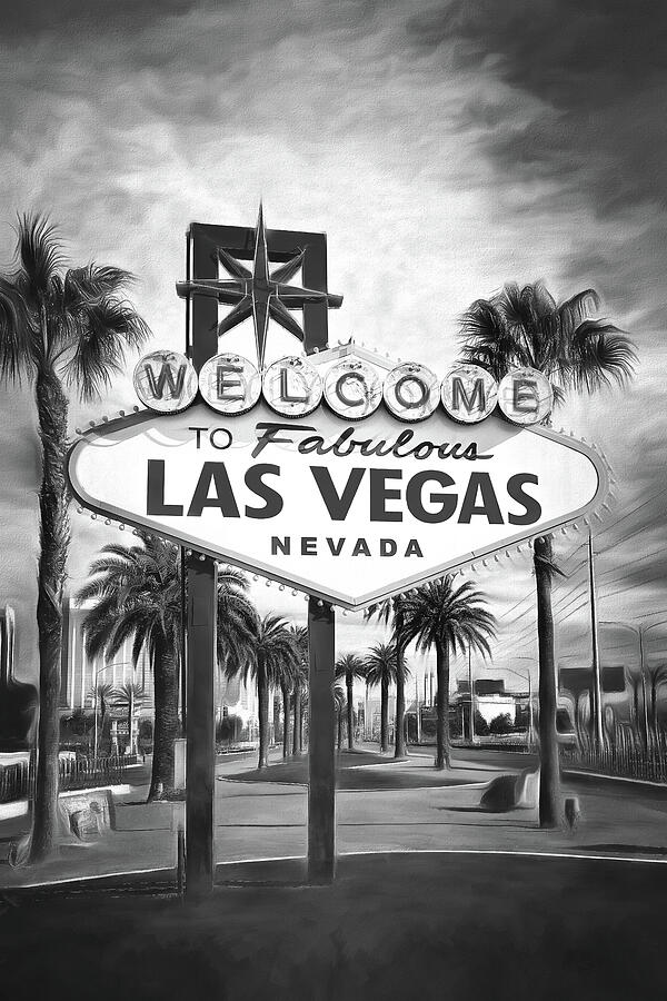 Welcome to Fabulous Las Vegas Nevada. Classic retro Welcome to Las Vegas  sign on big city background. Simple modern vector style illustration. Black  and white Stock Vector