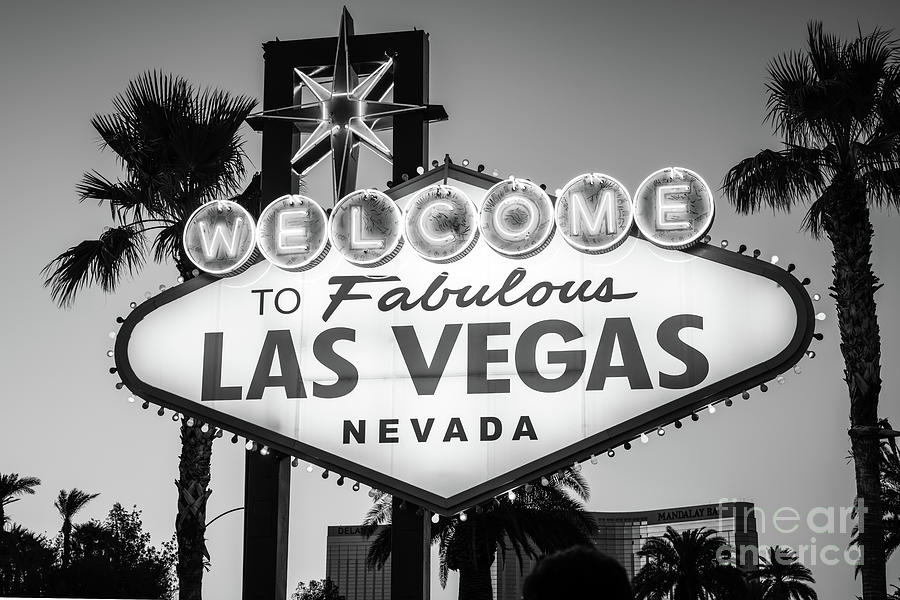 Las Vegas Photograph - Welcome to Las Vegas Sign Black and White Photo by Paul Velgos