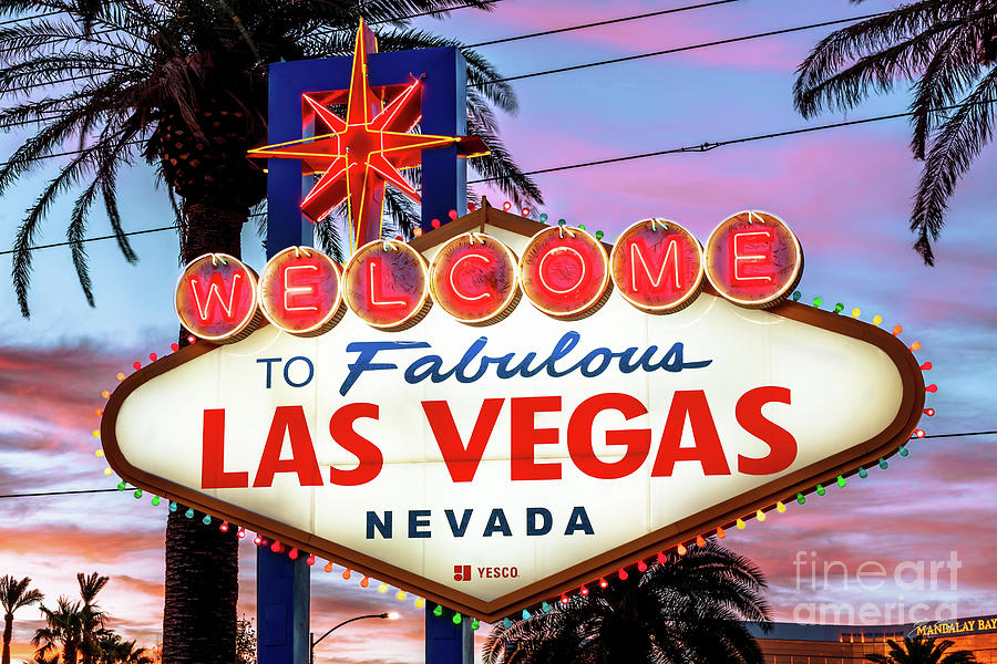Welcome to Las Vegas Sign Rainbow Lights at Sunset Photograph by Aloha Art