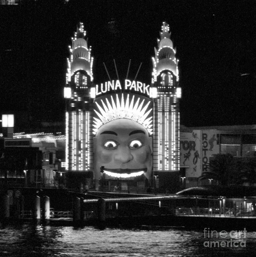 Welcome to Luna Park Sydney black and white Photograph by World Reflections By Sharon