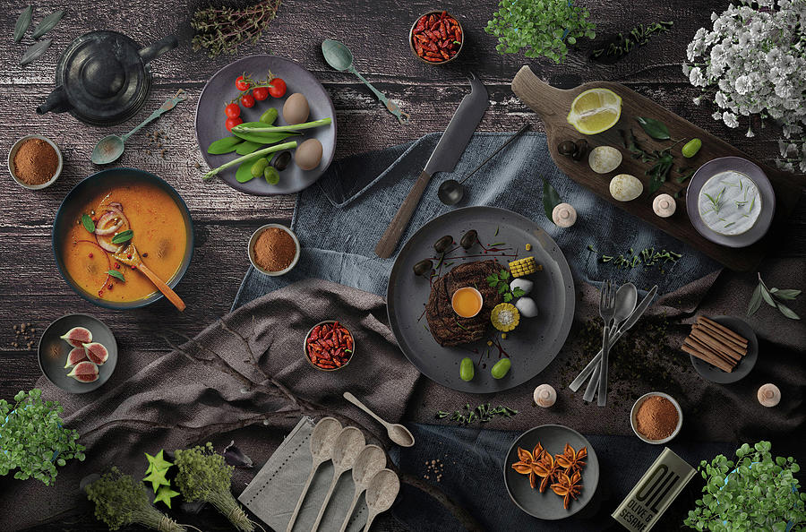 Welcome To My Delicious Soup Vegetable And Steak Dinner Photograph by Johanna Hurmerinta