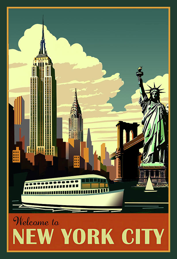 Welcome to New York City Vintage Travel Poster Digital Art by Anon - Pixels