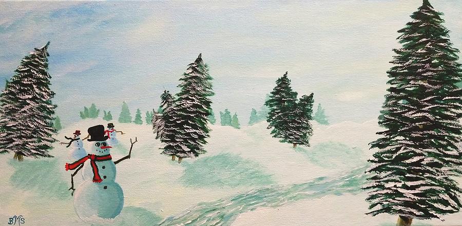 Welcome to Snowmanland Painting by Barbara BJ Simmons - Fine Art America