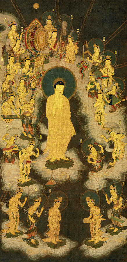 Buddha Painting - Welcoming Descent of Amida, Amida Raigo by Kamakura period
