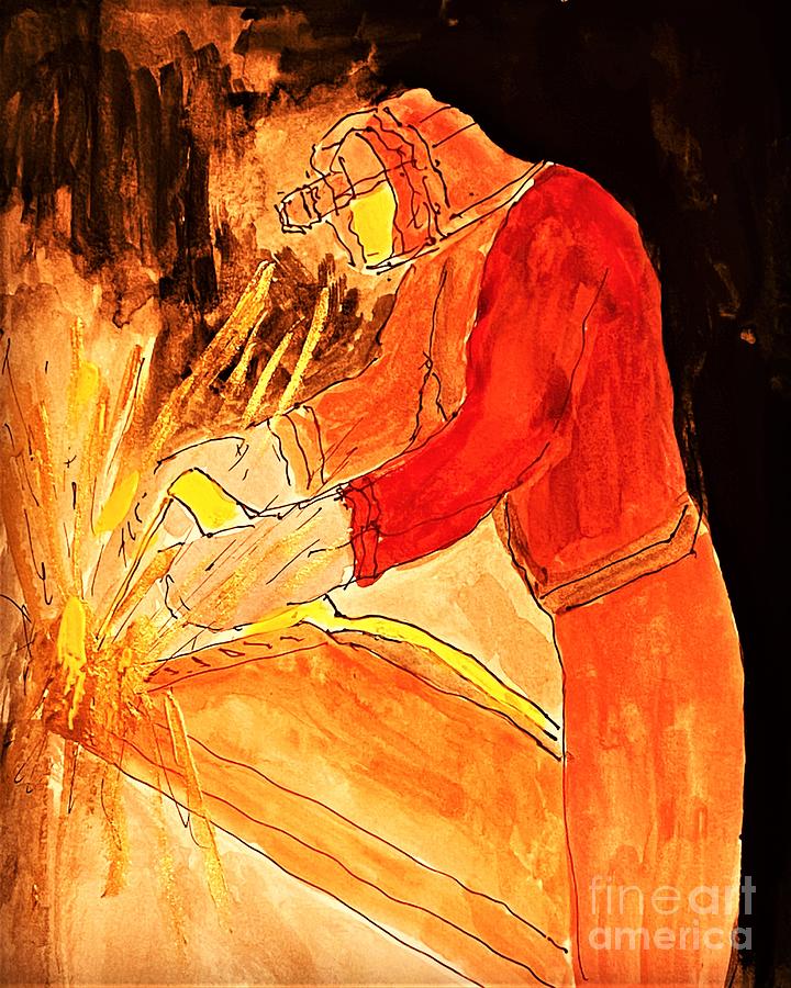 Welding man Painting by Richard W Linford
