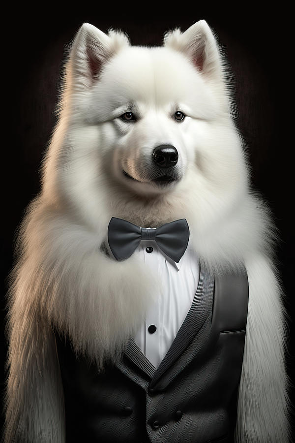 Well-dressed Animal 56 Cute Samoyed Dog Digital Art by Matthias Hauser