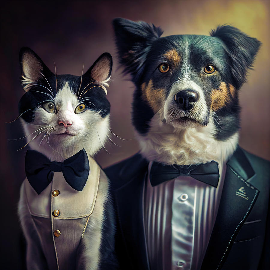 Well-dressed Animals 05 Cat and Dog Digital Art by Matthias Hauser