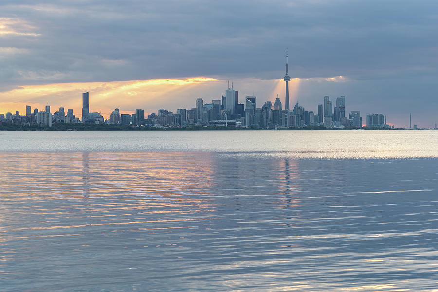 Well Placed Sunbeam - Toronto Skyline Highlighted Through Cloud Openings Photograph by Georgia Mizuleva