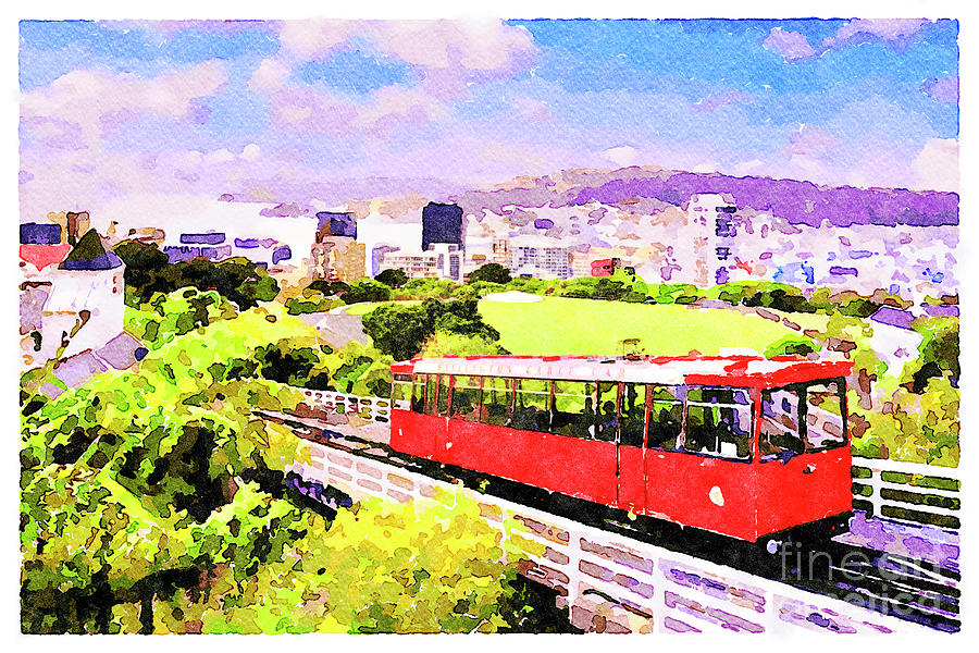 Wellington Cable Car, New Zealand, Watercolour Photograph by Colin and Linda McKie