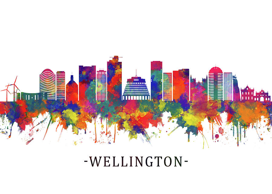 Wellington New Zealand Skyline Mixed Media by NextWay Art | Fine Art ...