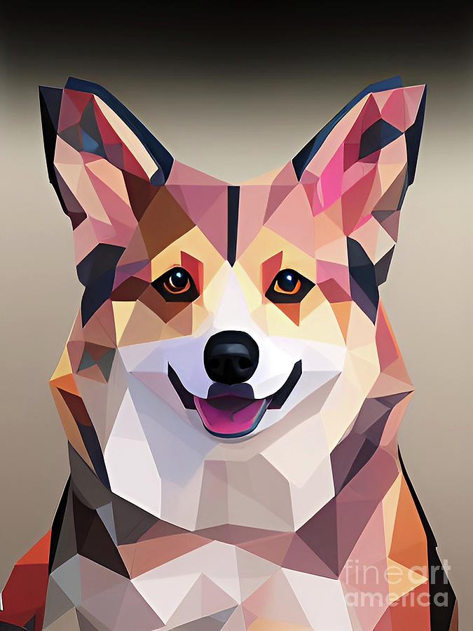 Welsh Corgi geometric pet portrait Digital Art by Christina Fairhead ...