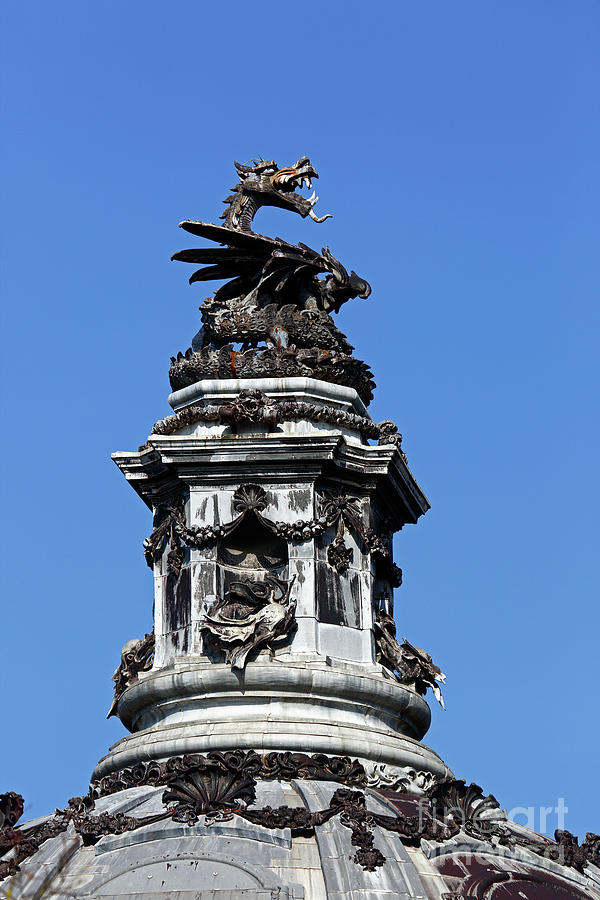 Welsh dragon statue atop Cardiff City Hall Wales Photograph by James Brunker
