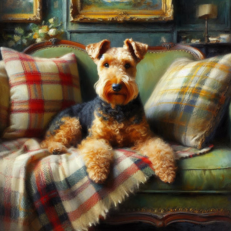 Welsh Terrier On Couch  Digital Art by Janice MacLellan